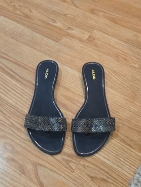 Aldo Black Slide Sandals with Sparkle Strap